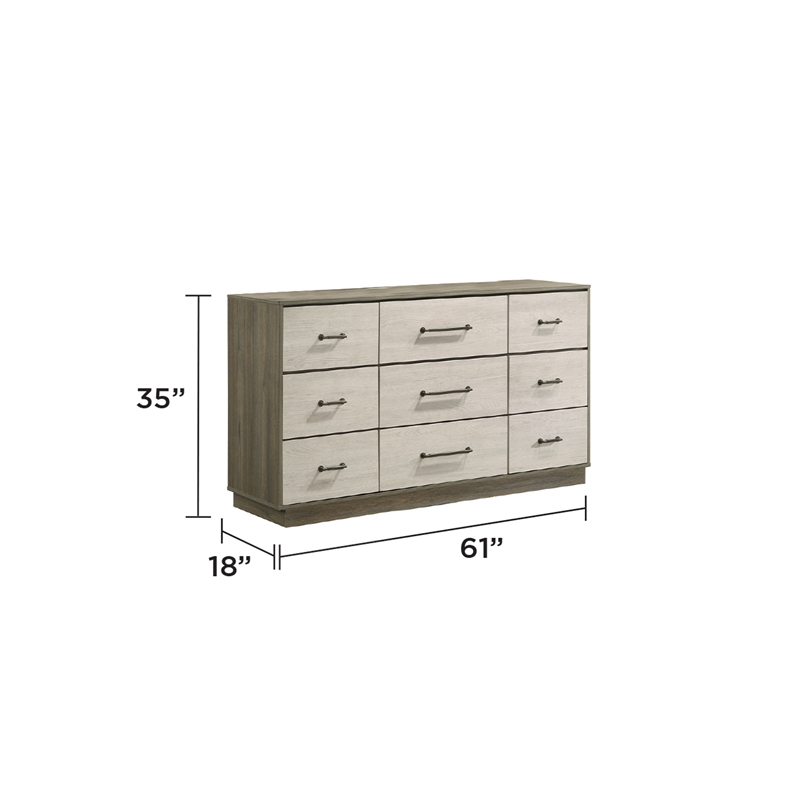 Gem Modern Style  two tone 9-Drawer Dresser Made with wood in light Beige& Brown