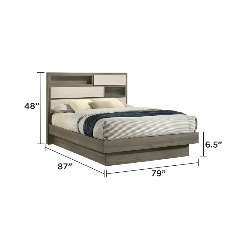 Gem Modern Style two tone King Bed Made with wood in light Beige & Brown