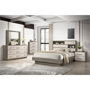 Gem Modern Style Queen 5PC Bedroom Set Made with wood in light Beige & Brown