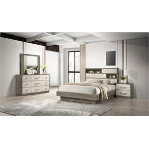 Gem Modern Style King 4PC Bedroom Set Made with wood in Beige & Brown