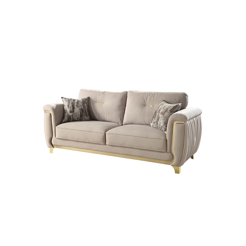 leena contemporary style upholstery sofa made with wood in gold accent & beige