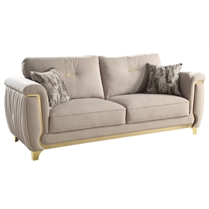 Leena Contemporary Style Upholstery Sofa Made with Wood in Gold accent & Beige