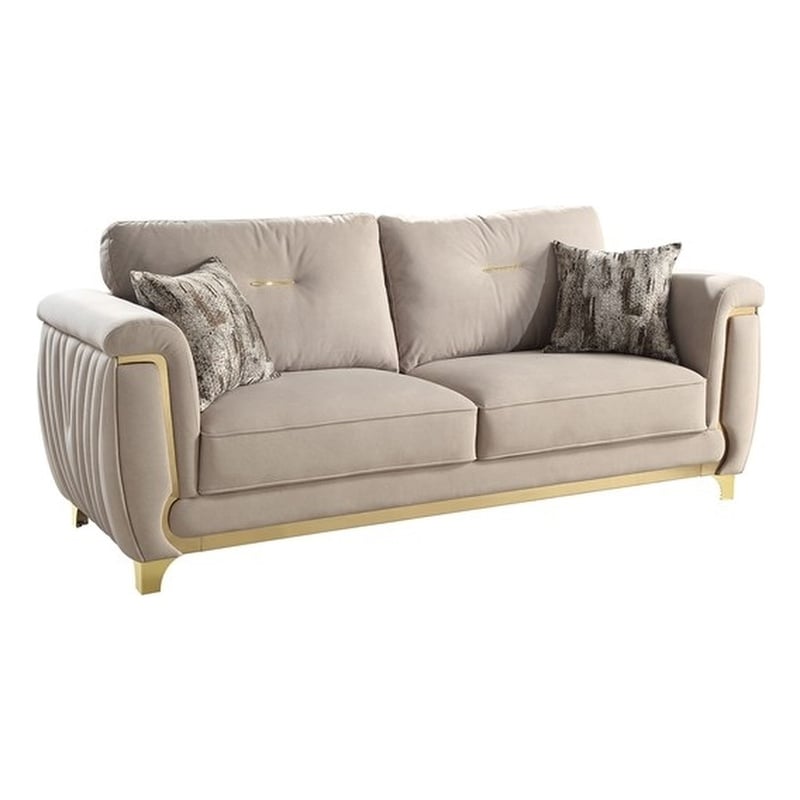 leena contemporary style upholstery sofa made with wood in gold accent & beige