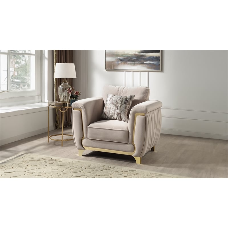 Leena Contemporary Style Upholstery Chair Made with Wood in Gold accent & Beige