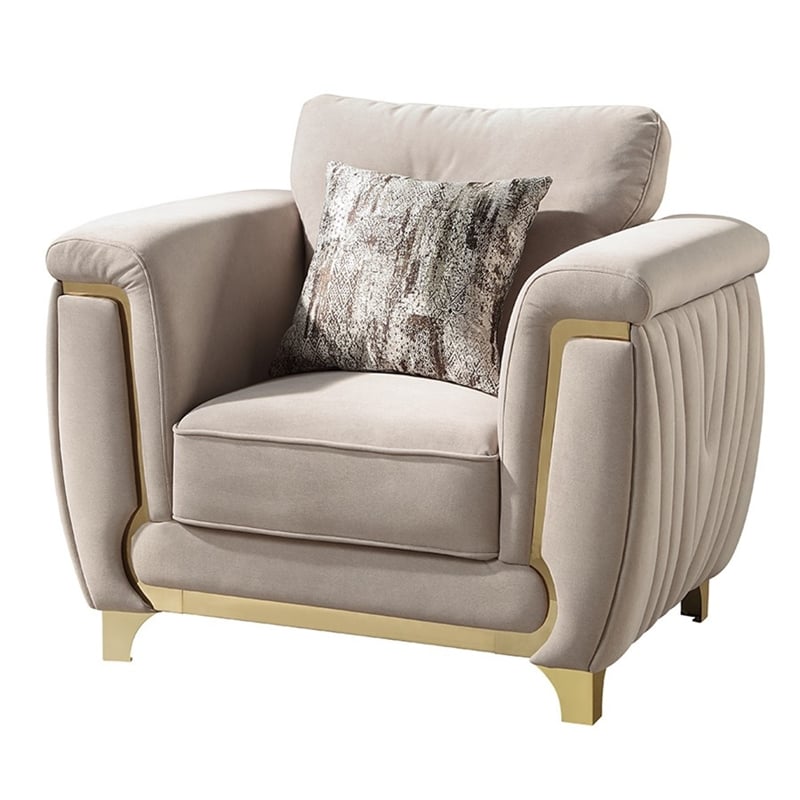 Leena Contemporary Style Upholstery Chair Made with Wood in Gold accent & Beige