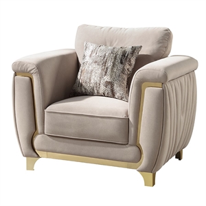 Leena Contemporary Style Upholstery Chair Made with Wood in Gold accent & Beige