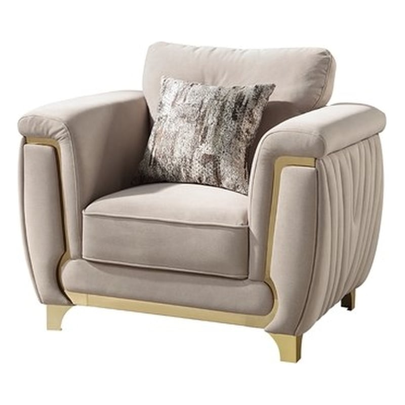 Leena Contemporary Style Upholstery Chair Made with Wood in Gold accent & Beige