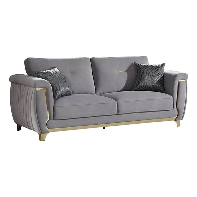 Leena Contemporary Style Upholstery Sofa Made with Wood in Gold accent & Gray