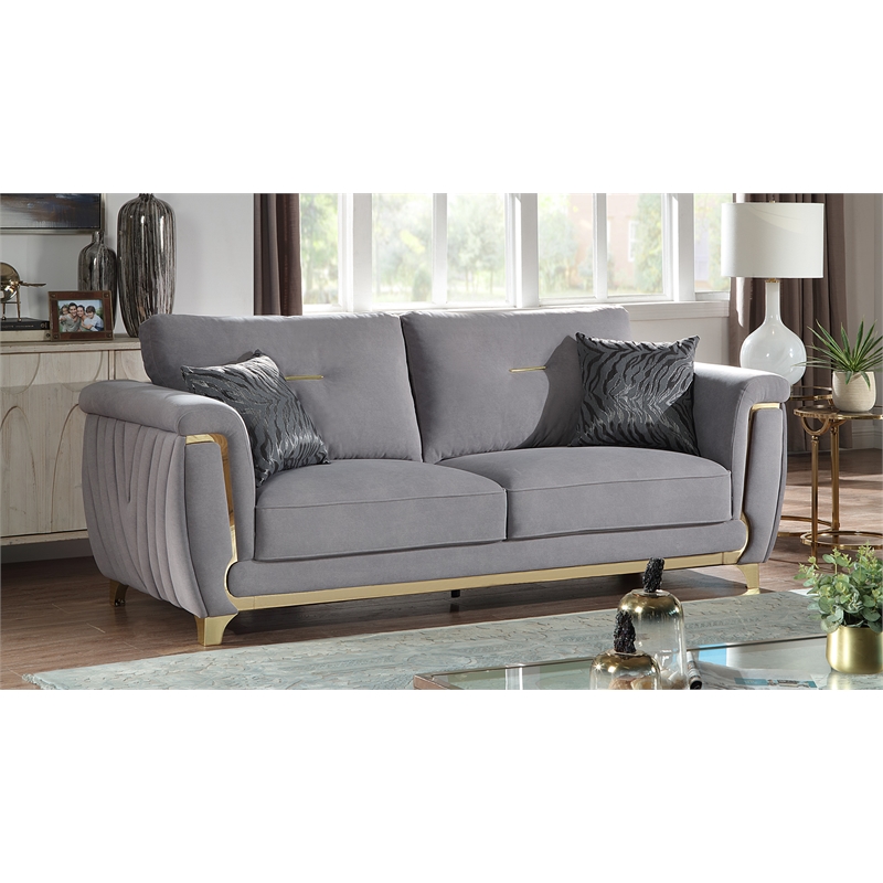 Leena Contemporary Style Upholstery Sofa Made with Wood in Gold accent & Gray