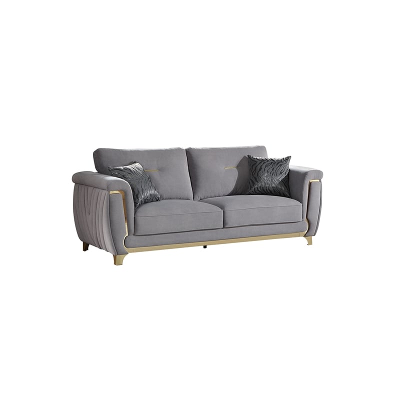 Leena Contemporary Style Upholstery Sofa Made with Wood in Gold accent & Gray