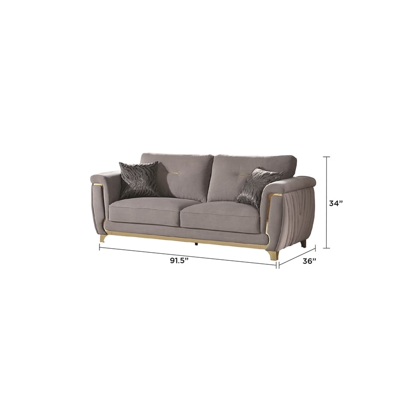 Leena Contemporary Style Upholstery Sofa Made with Wood in Gold accent & Gray