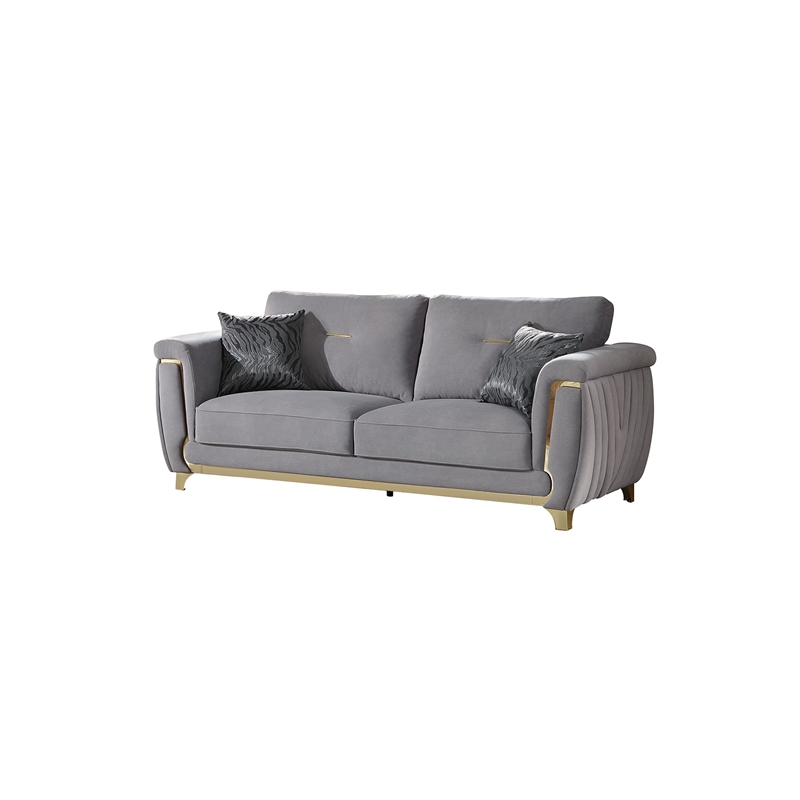 Leena Contemporary Style Upholstery Sofa Made with Wood in Gold accent & Gray