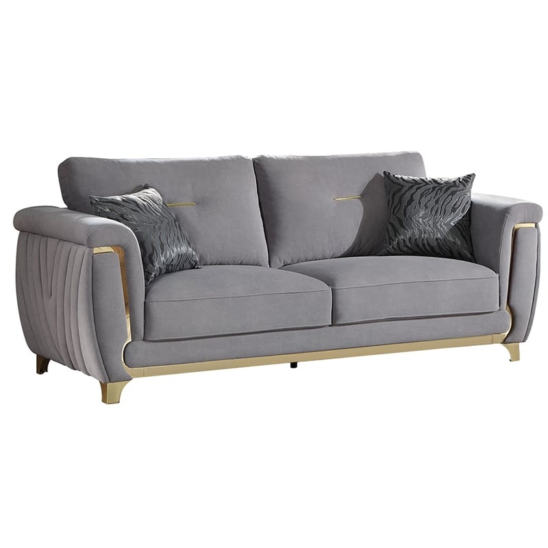 Leena Contemporary Style Upholstery Sofa Made with Wood in Gold accent & Gray