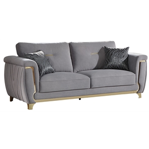 Leena Contemporary Style Upholstery Sofa Made with Wood in Gold accent & Gray