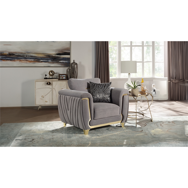 Leena Contemporary Style Upholstery Chair Made with Wood in Gold accent & Gray