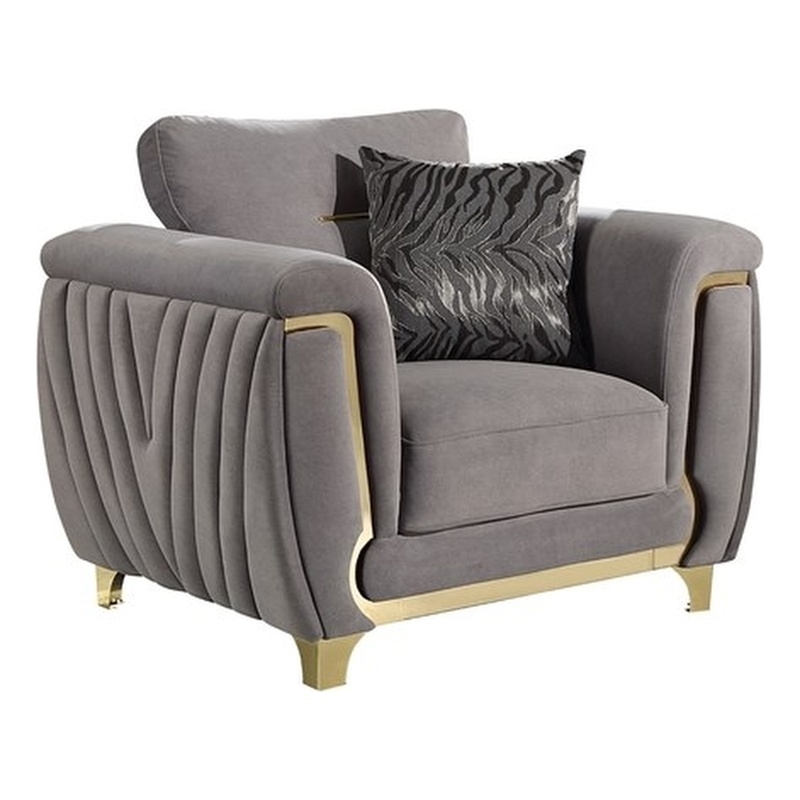 Leena Contemporary Style Upholstery Chair Made with Wood in Gold accent & Gray