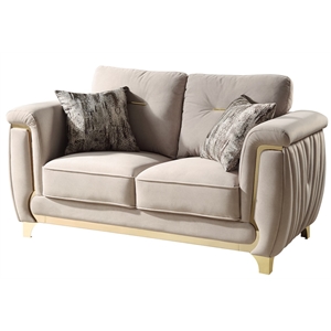 Leena Contemporary Style Loveseat Made with Wood in Gold accent & Beige