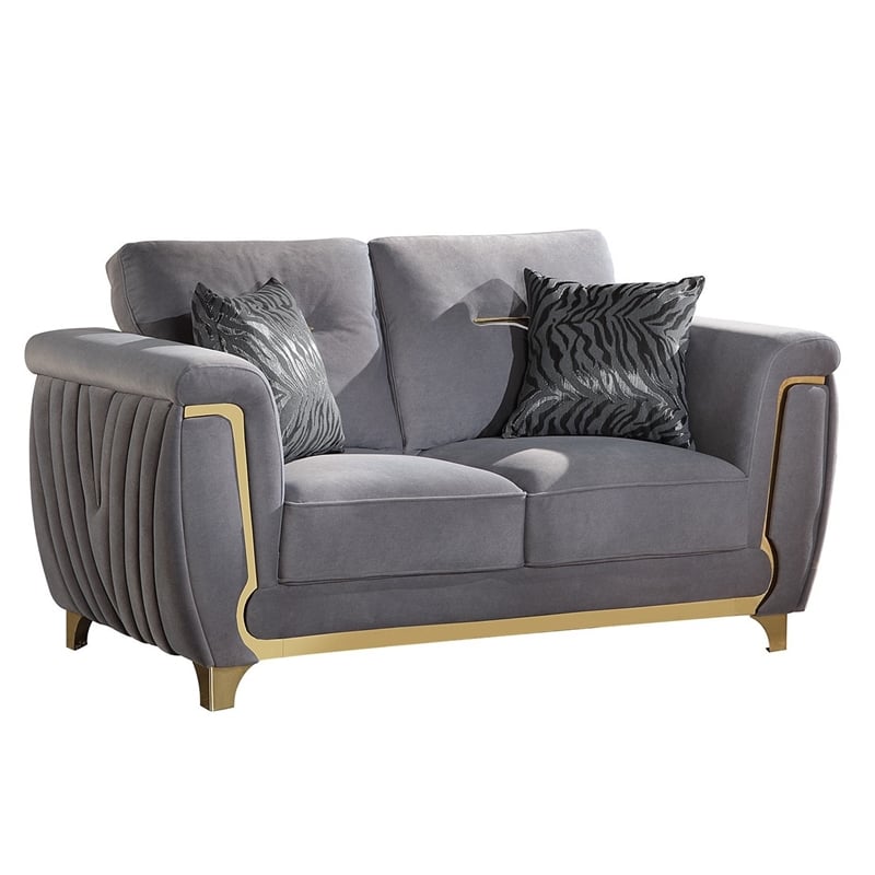 Leena Contemporary Style Loveseat Made with Wood in Gold accent & Gray