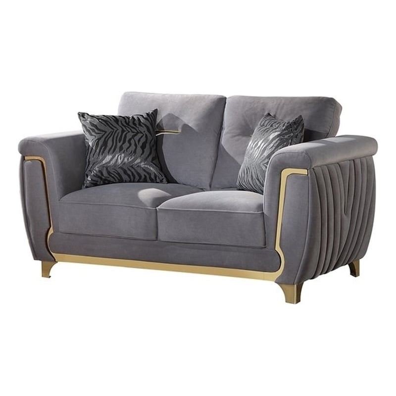 Leena Contemporary Style Loveseat Made with Wood in Gold accent & Gray