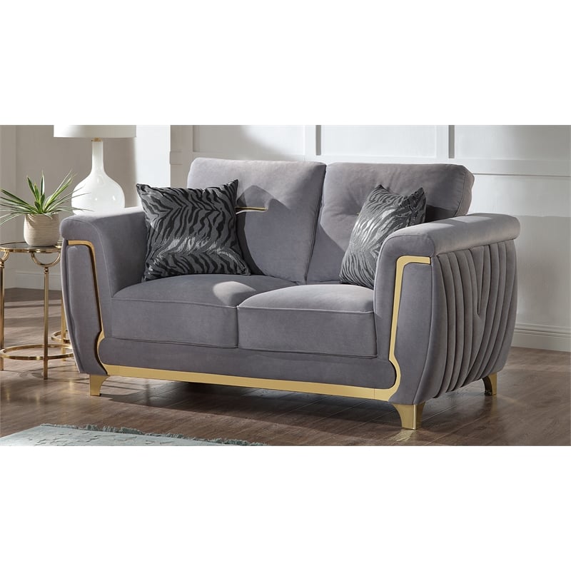 Leena Contemporary Style Loveseat Made with Wood in Gold accent & Gray