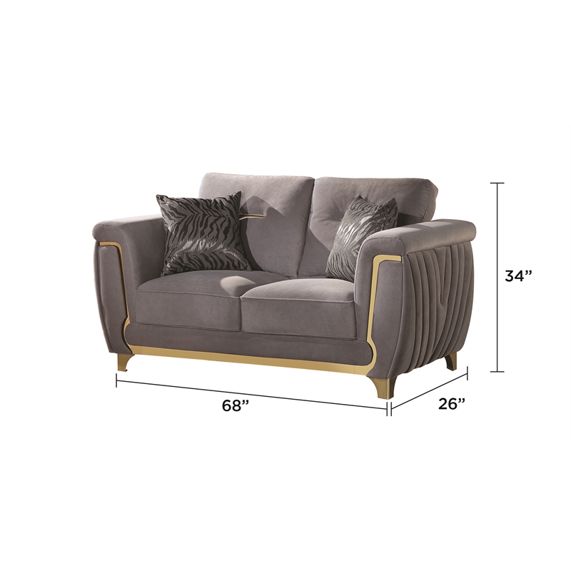 Leena Contemporary Style Loveseat Made with Wood in Gold accent & Gray