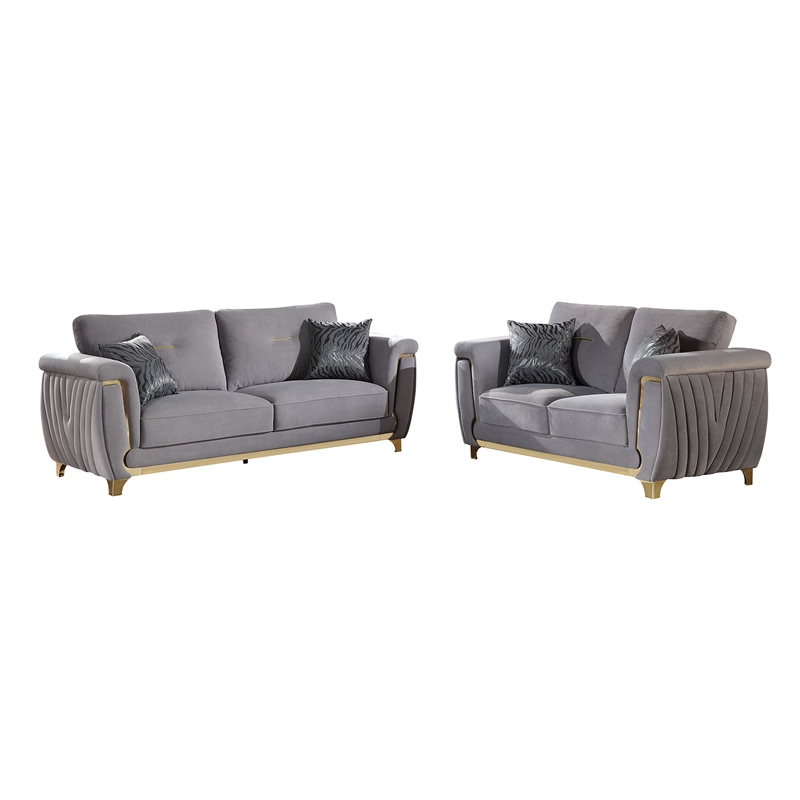 Leena Contemporary Style 2PC Livingroom Set Made with Wood in Gold accent & Gray