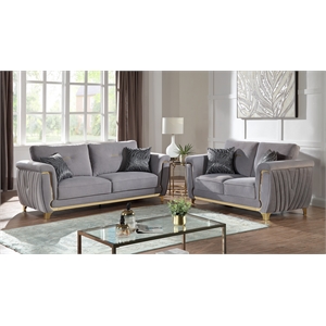 Leena Contemporary Style 2PC Livingroom Set Made with Wood in Gold accent & Gray