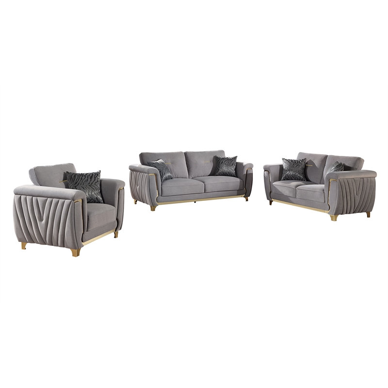 Leena Contemporary Style 3PC Livingroom Set Made with Wood in Gold accent & Gray