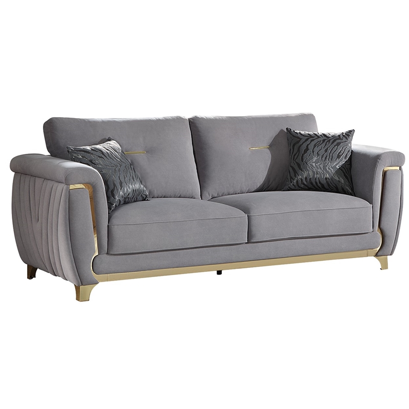 Leena Contemporary Style 3PC Livingroom Set Made with Wood in Gold accent & Gray