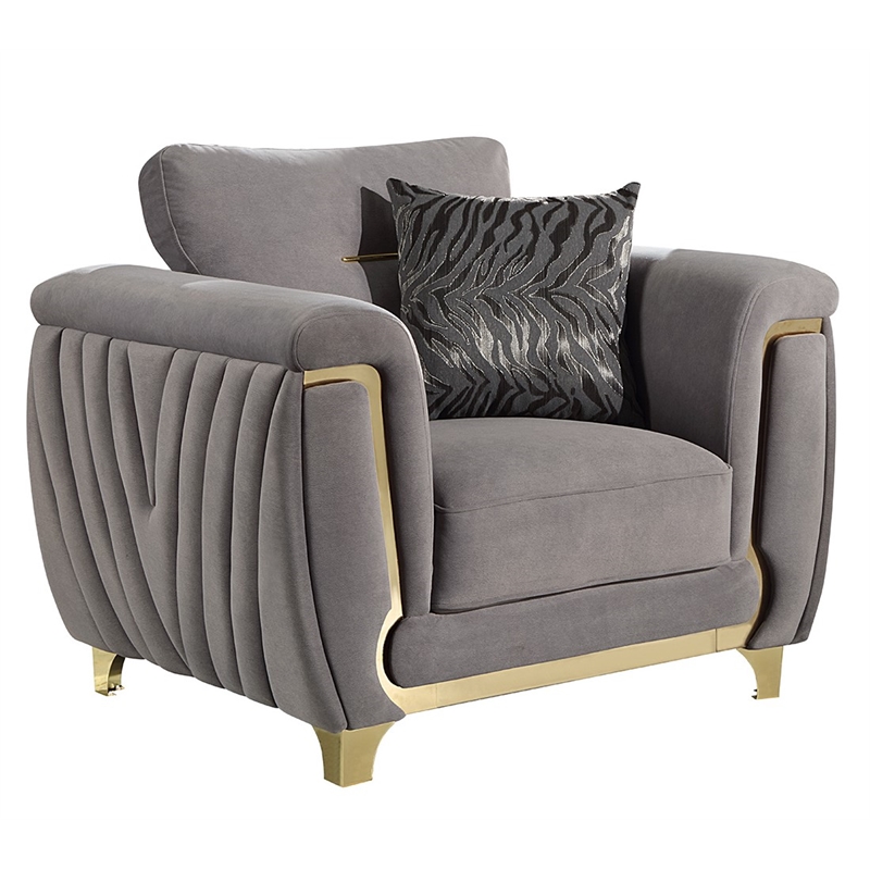 Leena Contemporary Style 3PC Livingroom Set Made with Wood in Gold accent & Gray