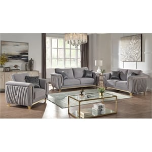 Leena Contemporary Style 3PC Livingroom Set Made with Wood in Gold accent & Gray