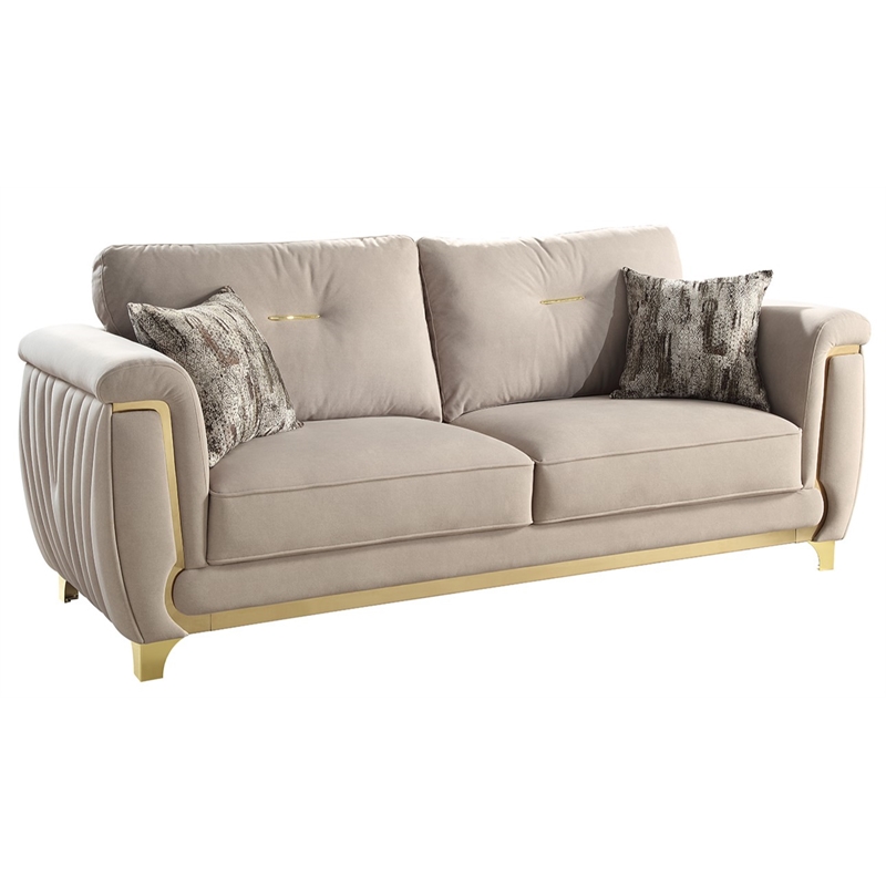 Leena Contemporary Style 2PC Livingroom Set Made with Wood in Beige
