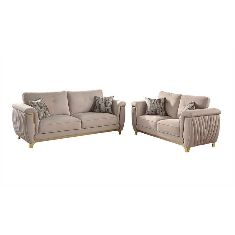 Leena Contemporary Style 2PC Livingroom Set Made with Wood in Beige