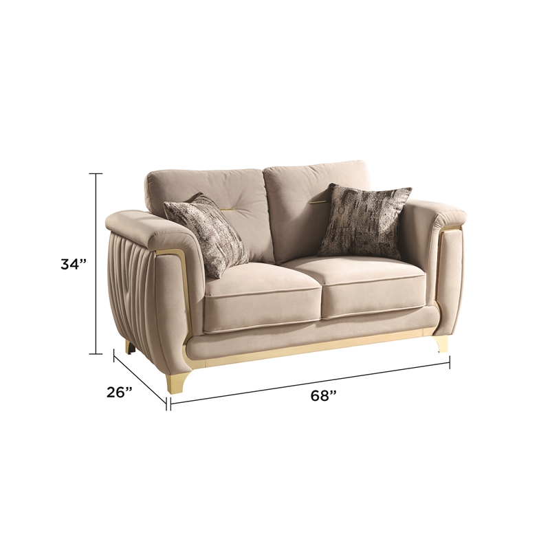 Leena Contemporary Style 2PC Livingroom Set Made with Wood in Beige