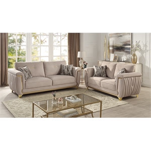 Leena Contemporary Style 2PC Livingroom Set Made with Wood in Beige