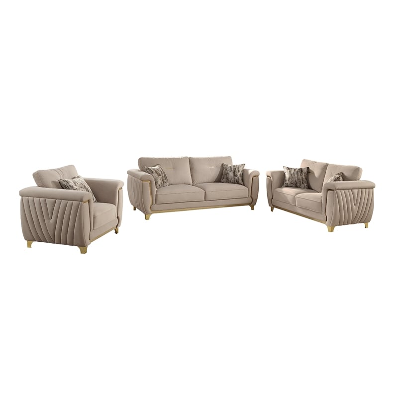 Leena Contemporary Style 3PC Livingroom Set Made with Wood in Beige