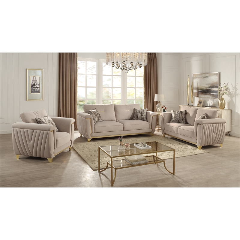 Leena Contemporary Style 3PC Livingroom Set Made with Wood in Beige