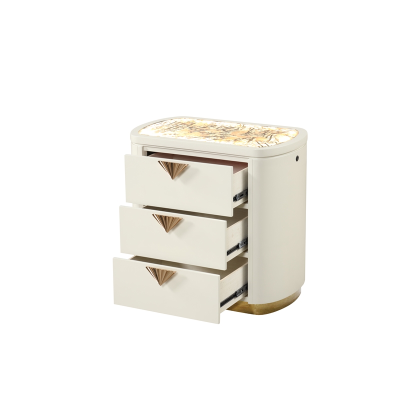 La Pierre Contemporary Style 3-Drawer Nightstand made with Wood in Beige