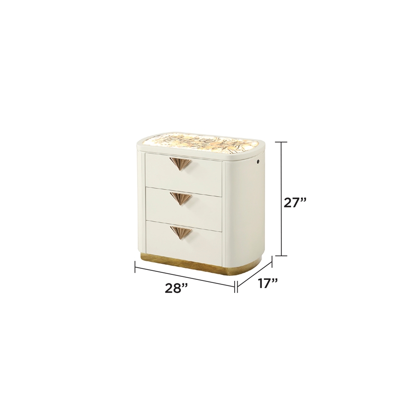 La Pierre Contemporary Style 3-Drawer Nightstand made with Wood in Beige