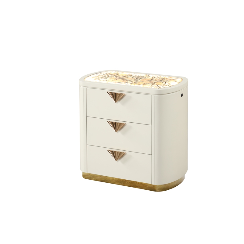 La Pierre Contemporary Style 3-Drawer Nightstand made with Wood in Beige