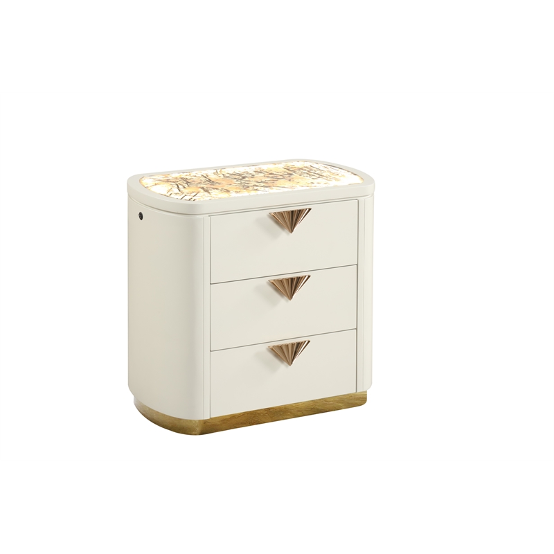 La Pierre Contemporary Style 3-Drawer Nightstand made with Wood in Beige
