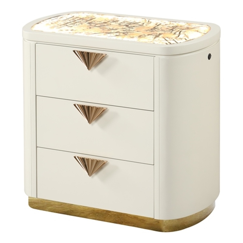 La Pierre Contemporary Style 3-Drawer Nightstand made with Wood in Beige