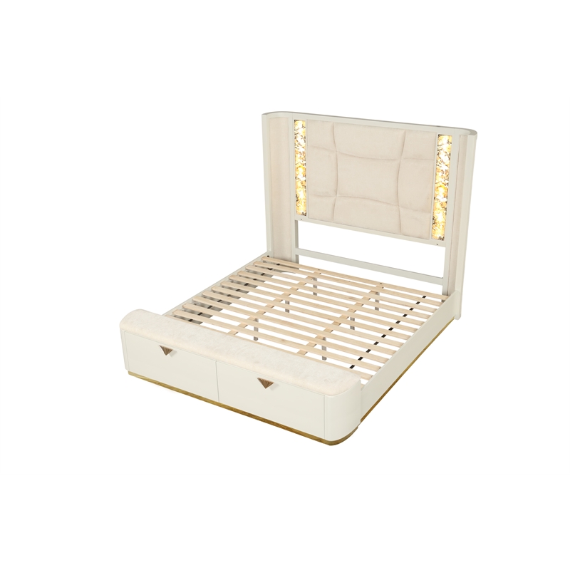 La Pierre Contemporary Style Queen Size bed made with Wood in Beige