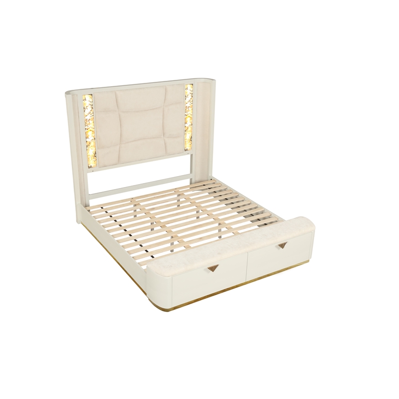 La Pierre Contemporary Style Queen Size bed made with Wood in Beige