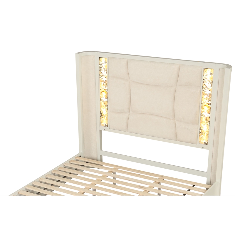 La Pierre Contemporary Style Queen Size bed made with Wood in Beige