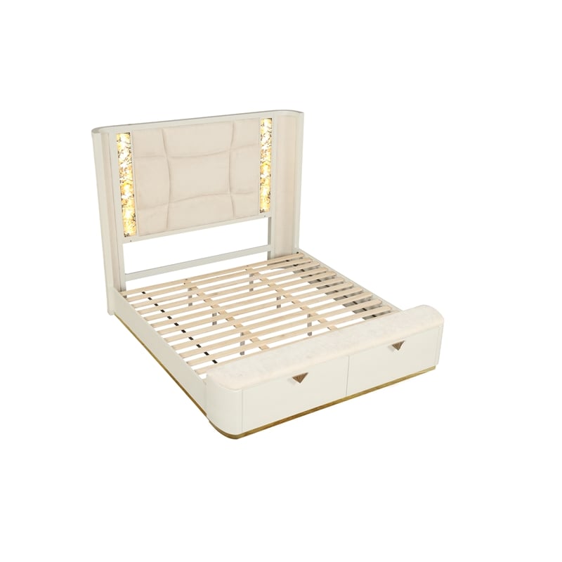 La Pierre Contemporary Style King Size bed made with Wood in Beige