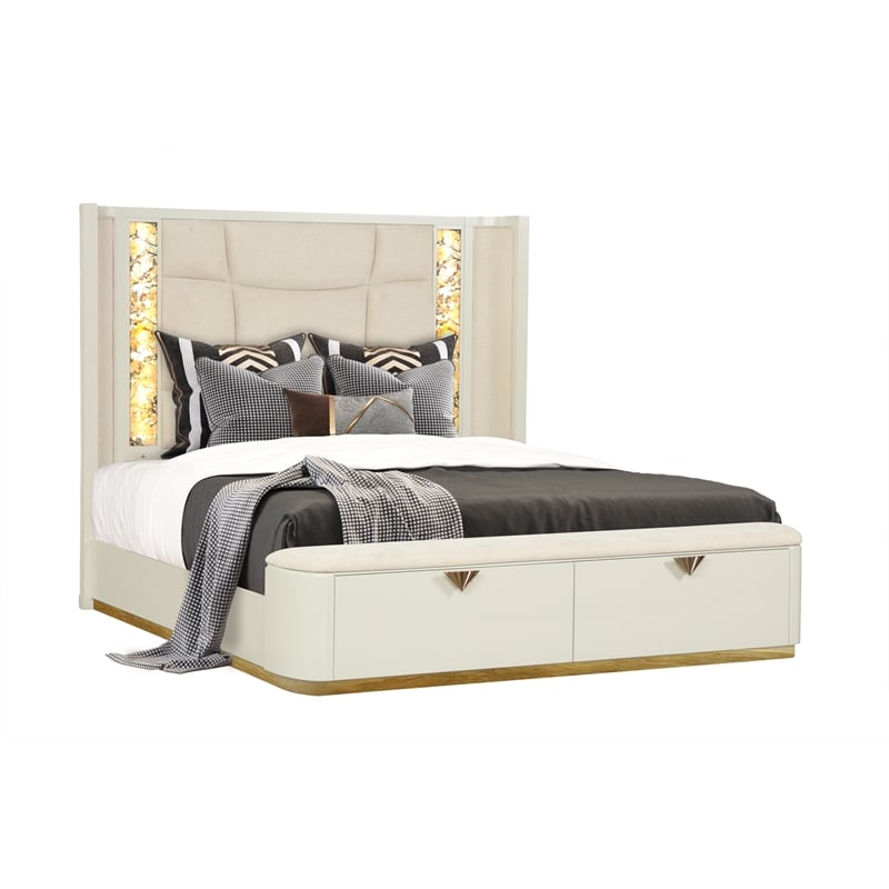 La Pierre Contemporary Style King Size bed made with Wood in Beige