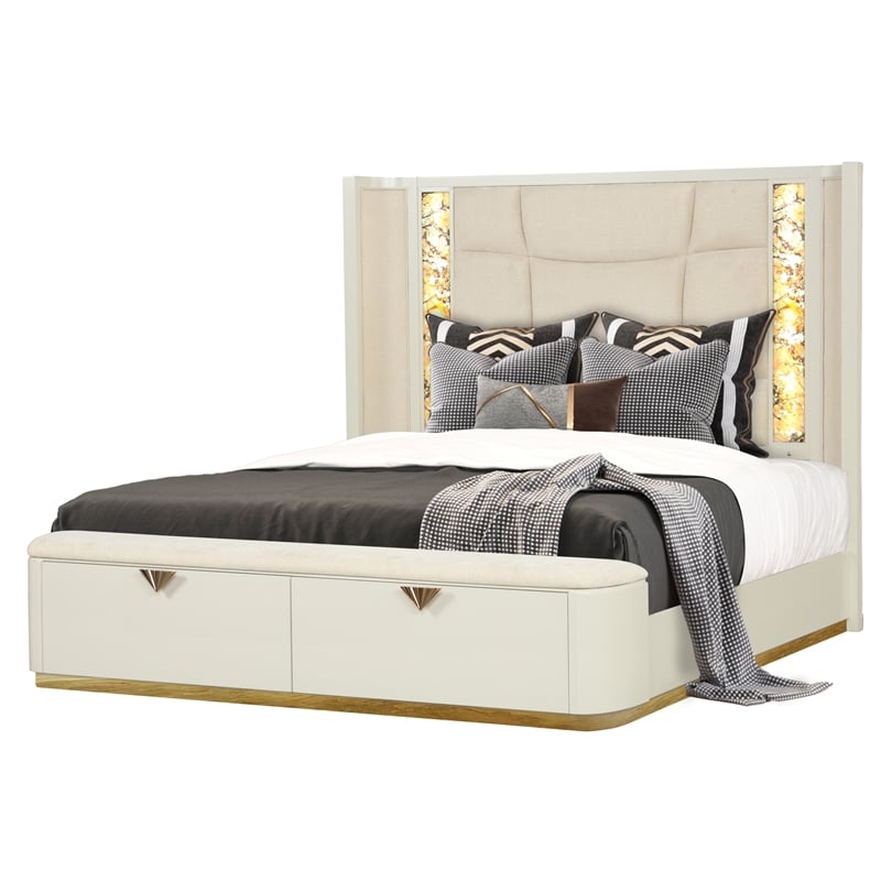La Pierre Contemporary Style King Size bed made with Wood in Beige