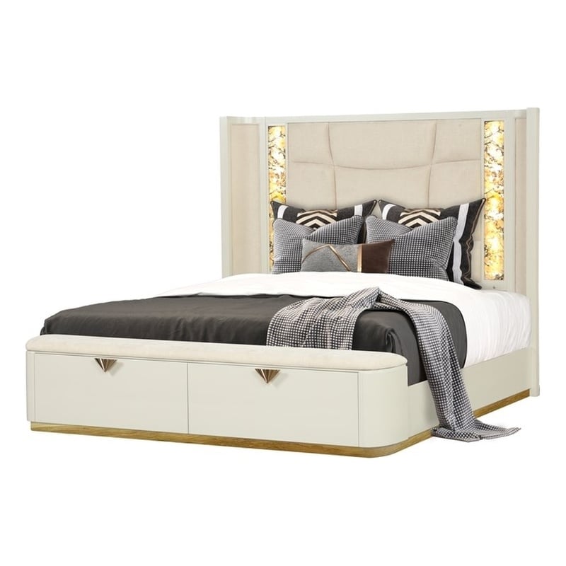 La Pierre Contemporary Style King Size bed made with Wood in Beige