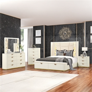 La Pierre Contemporary Style Queen 5PC Bedroom Set made with Wood in Beige